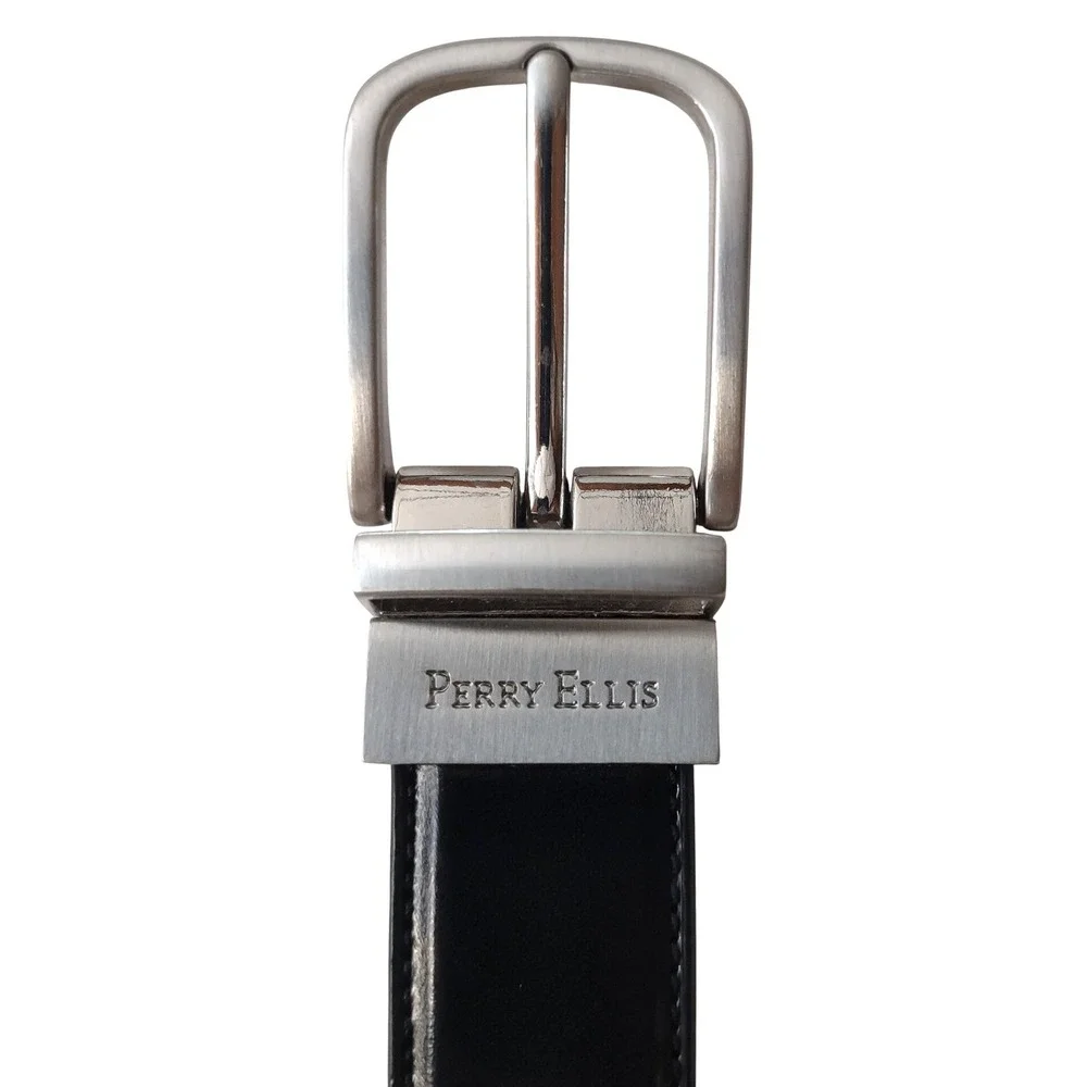 Perry Ellis Youth Reversible‎ Leather Belt Silver Buckle 26/65